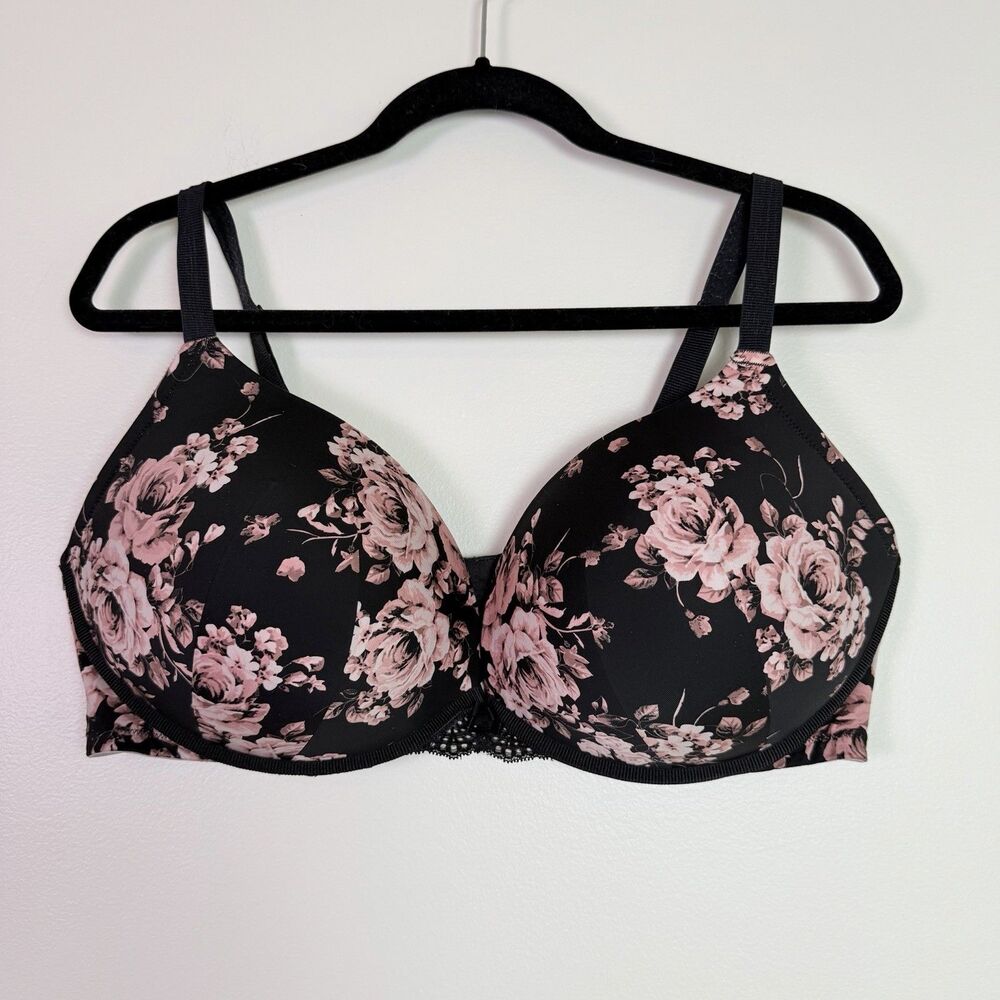 Torrid Curve Padded T-Shirt Bra 42DDD Full Coverage Underwire Black Floral Lined